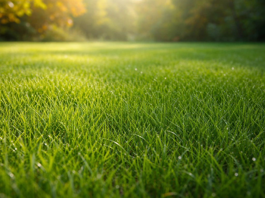 Weelderig, groen Nederlands gazon in een nette vierkante compositie met subtiele lent- en zomer/najaarkleuren.