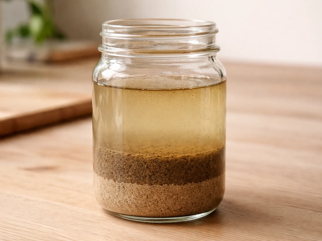 Doorzichtige glazen pot met grond en water waarin zand en slib in duidelijke lagen bezinken.