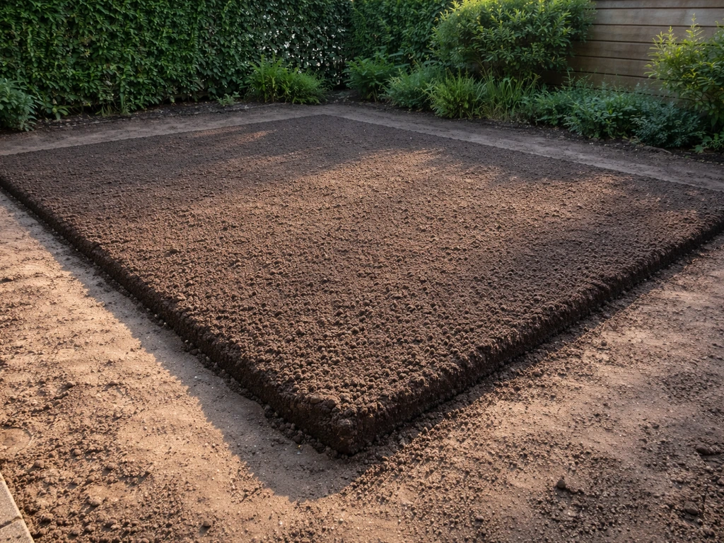 Net ingezaaide grasmat in een strakke tuin met egaal voorbereide grondlaag