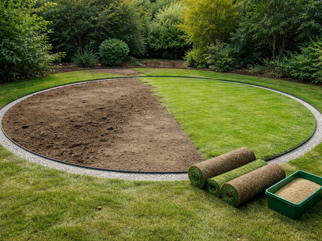 Rond grasveld aanleggen en herstellen in stappen