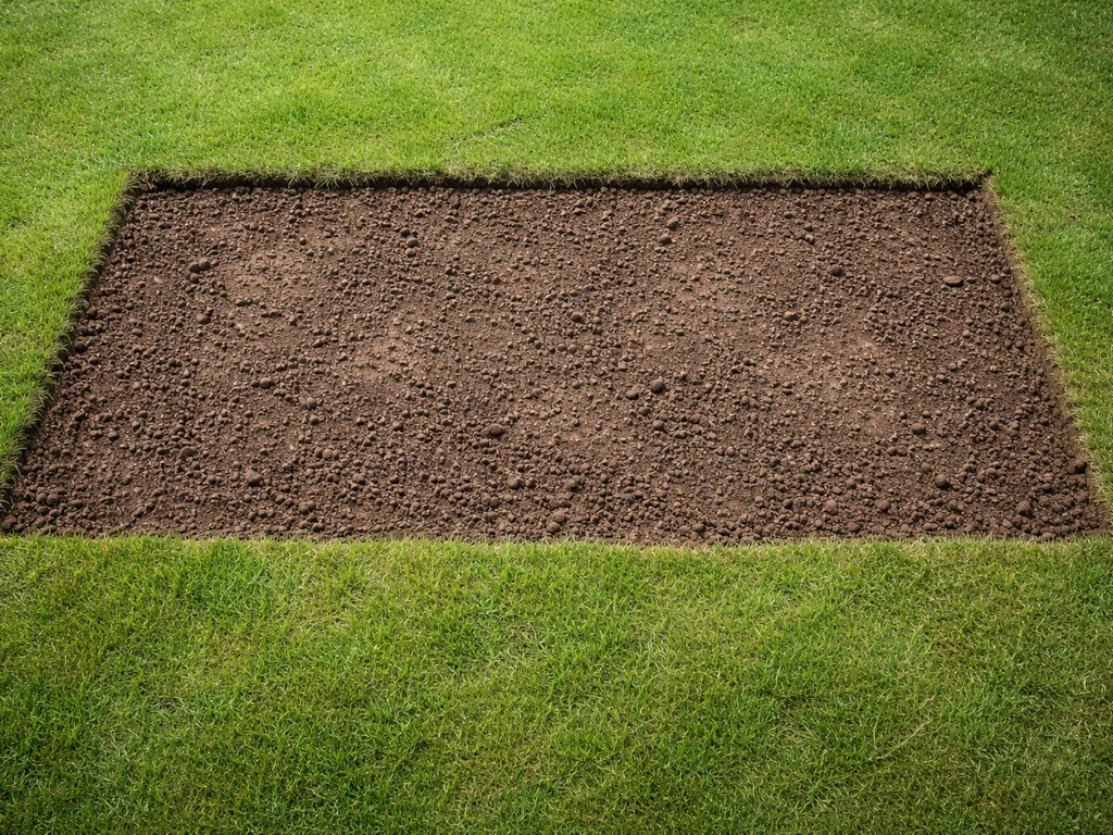 Bovenaanzicht van een Nederlands gazon met een afgegraven strook klaar voor tuin gras vernieuwen
