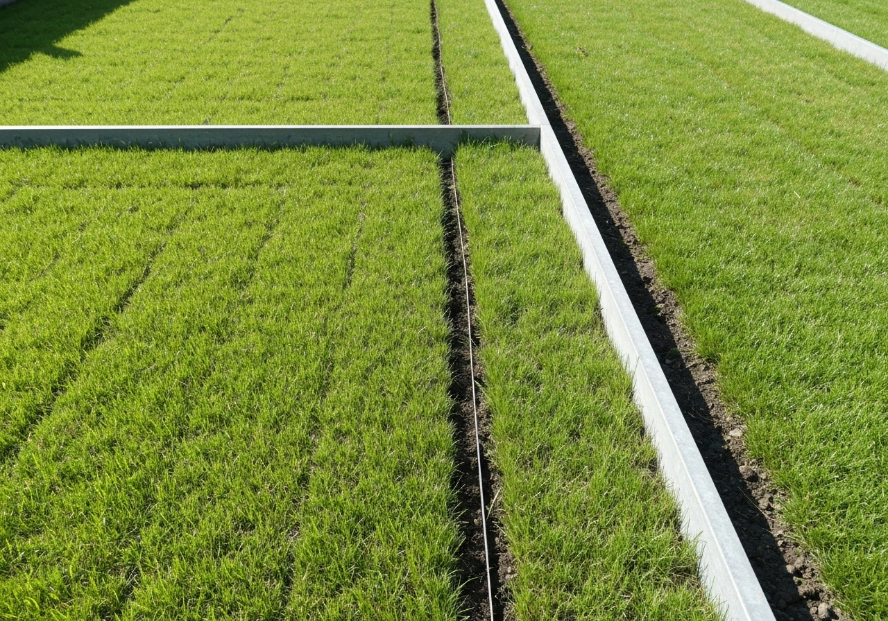 Close-up van een tuinrand waar gras over de te ondiepe bordergrens uitloopt.