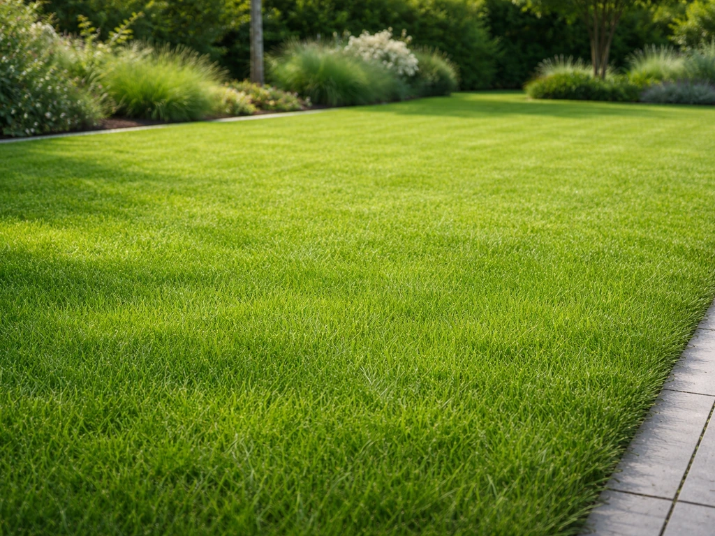Strak, gezond Nederlands gazon in een tuin met subtiele randafwerking en frisse groene bladtinten.