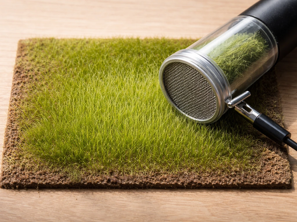 Bovenaanzicht van een zelfgemaakte statische gras applicator die grasvezels elektrostatisch rechtop laat staan