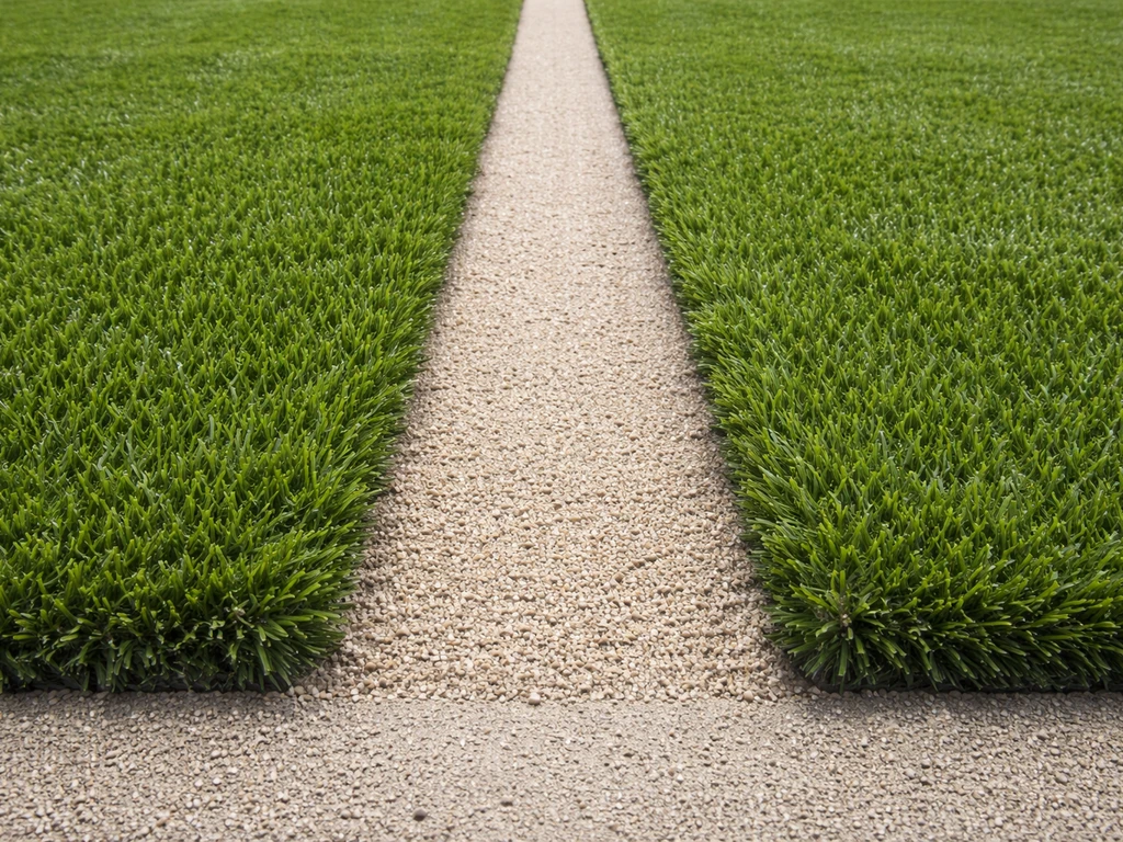 Detail van brede groene strook met strak uitgevoerde voegen en afgestopte randen, met verdichte ondergrond